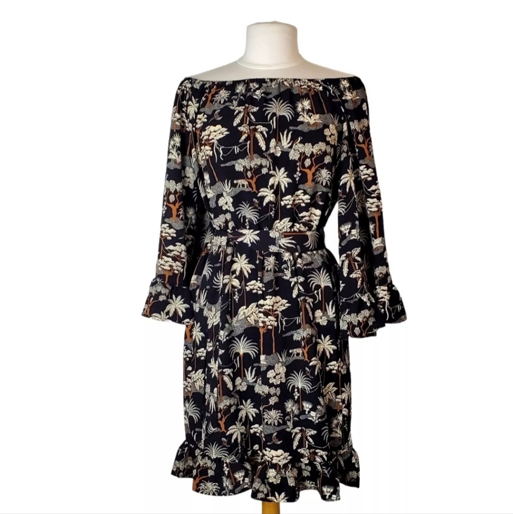 H&M Off the Shoulder Safari Print Dress Womens size 2